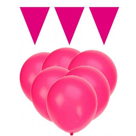 Knal roze versiering 15 ballonnen met 2 vlaggenlijnen