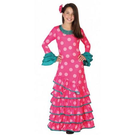 Roze Flamenco jurk voor meiden 116 (5-6 jaar)
