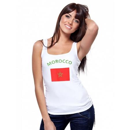 Witte dames tanktop met vlag van Marokko S