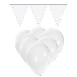 Witte versiering 15 ballonnen met 2 vlaggenlijnen