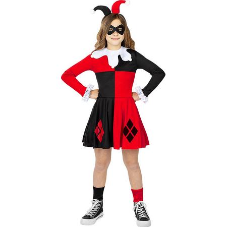 FUNIDELIA Harley Quinn-kostuum - DC Comics voor meisjes Superhelden - 7-9 jaar (134-146 cm) - Rood