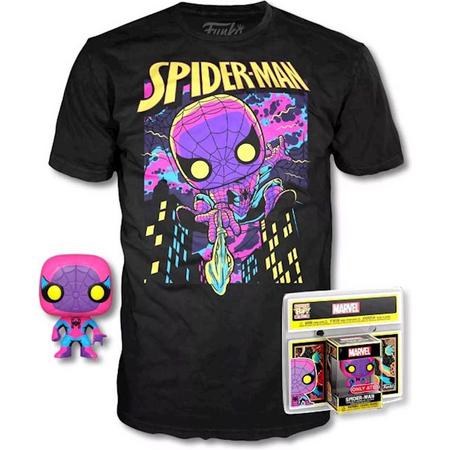 Blacklight Spider-Man Short Sleeve Graphic T-Shirt with Mini Funko POP! - Black