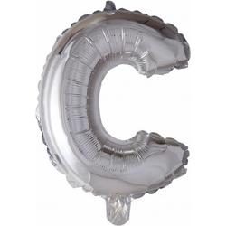 Folie Ballon Letter C Zilver 41cm met Rietje