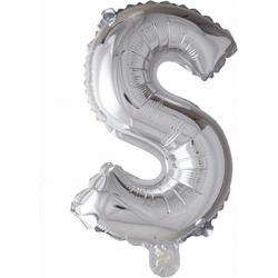 Folie Ballon Letter S Zilver 41cm met Rietje