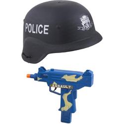 Kinderen speelgoed verkleed machinegeweer wapen en helm set voor politie agent 2-delig -  Carnaval accessoires
