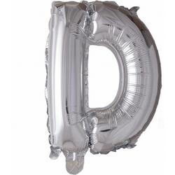 folie ballon Letter D, 44 cm zilver met Rietje