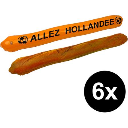 6x Opblaasbaar Stokbrood Oranje - WK fanartikel - Allez Hollandee (voordeelset 6 stuks)