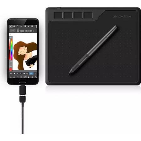 S620 tablet 6,5 x 4 inch (diagonaal: 7,6 inch) grafisch tablet (met 4 expresknoppen) met batterijloze pen, zwart