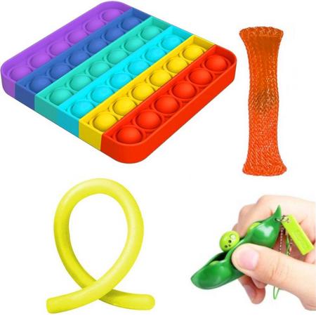 Fidget toys pakket onder de 15 euro - onder 20 euro - fidgets set - pop it - mesh-and-marble - rope - pea popper4 stuks