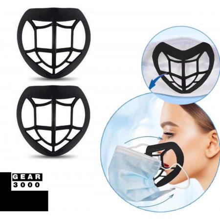 Innermask -  2 stuks - Bracket 3D voor mondkapje - Sillicone PE - vergemakkelijkt ademen - beschermt make up - herbruikbaar - zwart - GEAR3000®