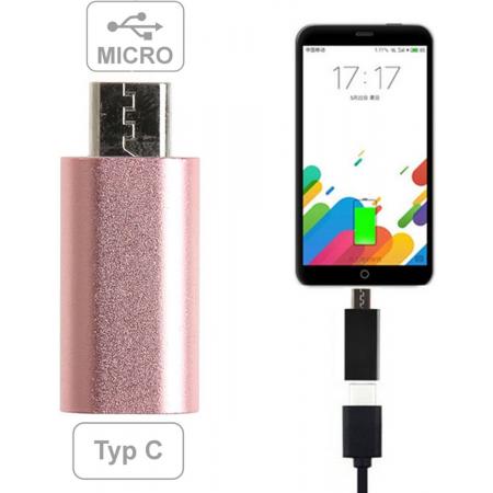 USB Type C Female naar Micro USB Male Adapter – Roze goud