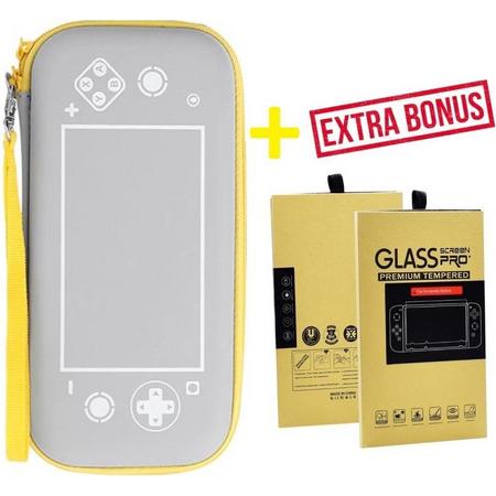 Nintendo Switch Lite Case Bundel met Tempered Glass Screenprotector Geel - Beschermhoes - Premium Hoesje - Volledige Protectie - Val en Stoot Bestendig - Nintendo Accessoires - Opbergtas - Hoesje met Opbergvakken voor Switch