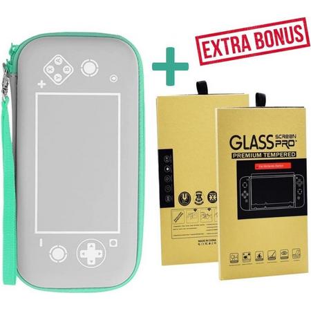 Nintendo Switch Lite Case Bundel met Tempered Glass Screenprotector Groen - Beschermhoes - Premium Hoesje - Volledige Protectie - Val en Stoot Bestendig - Nintendo Accessoires - Opbergtas - Hoesje met Opbergvakken voor Switch