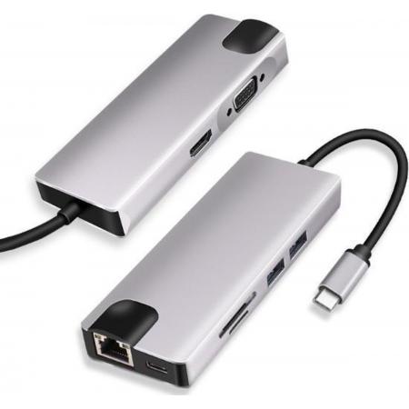 Garpex® High Quality New 8 in 1 USB C Type C To HDMI USB Hub 3*USB 3.0 RJ45 Gigabit Ethernet SD/TF Card Reader