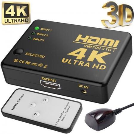 HDMI Switch 3 Poorts met afstandsbediening Ultra HD 4k 3D