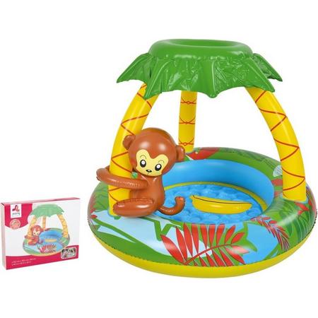 Baby/peuter opblaasbaar zwembad met aap - peuterbad - zonnescherm zachte vloer