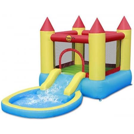 Happy hop Kids Waterglijbaan – Zwembad – Ballenbak – Opblaaskasteel – Luchtkasteel – Speelparadijs – Alles in één – Rood Geel Blauw – 360x200x190cm
