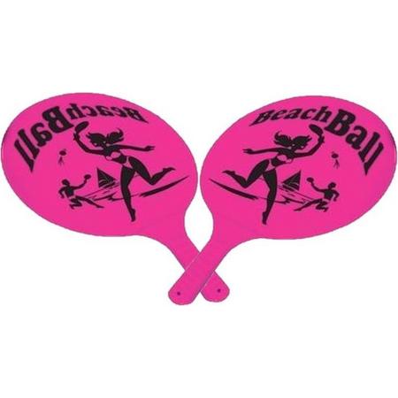 Kunststof beachball set roze - Strand balletjes - Rackets/batjes en bal - Tennis ballenspel