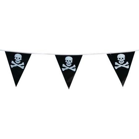 Vlaggenlijn zwart met doodskop 7 meter - Piraten feest decoratie