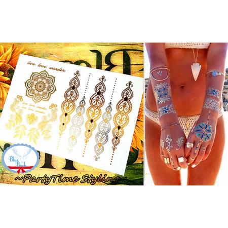 Plak Tattoos - Kleurrijke Metallic Tattoo - Body Choker - Tijdelijke Tatoeage - Festival Tatoes - Zomer feest tatoeages - Tattoo - 1 vel India Gold