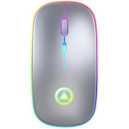 George Napoli - Wireless Gaming mouse - Draadloze Gaming muis - Oplaadbare game muis - RGB - Led - Stille muis - Zilver