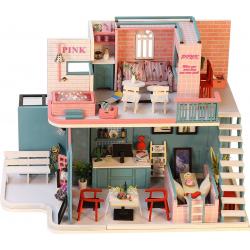 Gerdes - Miniatuur Bouwpakket Volwassenen met Led Verlichting en Stofkap - Pink Café - Houten Modelbouw