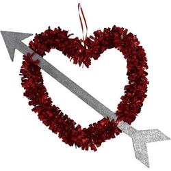 1x Valentijnsdag/bruiloft versiering hangend hart met pijl 45 cm - Lametta folie hangdecoratie hartjes