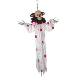 Halloween - Hangdecoratie pop horror clown wit met lichtgevende ogen 90 cm - Halloween versiering hangende poppen