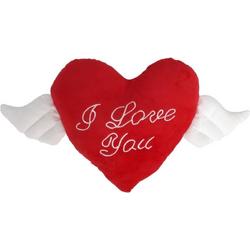 Pluche hartjes Valentijn cadeau kussen rood met vleugels I love you - 65 x 30 cm - Valentijnsdag/moederdag cadeaus