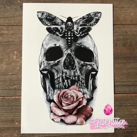 GetGlitterBaby - Plak Tattoo / Nep Tatoeage - Skull / Doodshoofd / Roos