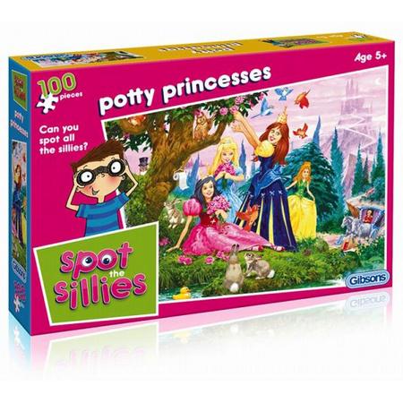 Legpuzzel van 100 stukjes - Gibsons - Spot the Sillies, Potty Princesses, John Francis