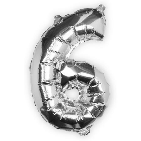Folie ballon - cijfer 6 zilver (40 cm)