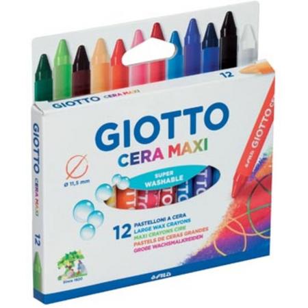 Giotto Cera Maxi waskrijt, kartonnen etui met 12 stuks in geassorteerde kleuren