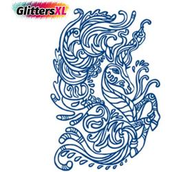 GlittersXL - Temporary Tattoo Pony Paard (8x11 cm) [Semi-Permanente Neptattoo - Tijdelijke tatoeage - Nep Fake Tattoos - Water overdraagbare festival sticker henna outfit tattoo - Glitter tattoo - Volwassenen Kinderen Jongen Meisje]