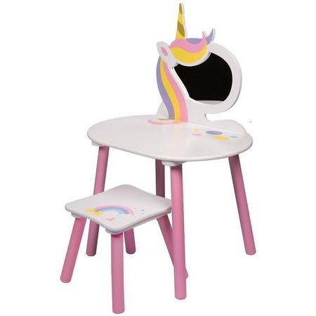 Rainbow Unicorn Houten Kaptafel met Spiegel en Kruk