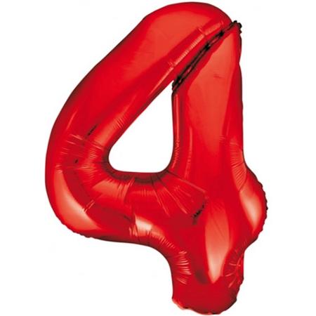 Cijfer 4 Rood Helium 86 cm