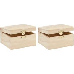 2x stuks klein houten kistje rechthoek 12.5 x 11.5 x 7.5 cm - Hobby/knutselen mini kistjes