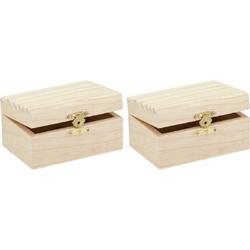 4x stuks klein houten kistje rechthoek 11.5 x 8 x 6 cm - Hobby/knutselen mini kistjes