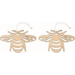 Set van 4x stuks houten decoratie hangers van een honingbij van 12 x 19 cm - Dieren/lente/zomer decoraties