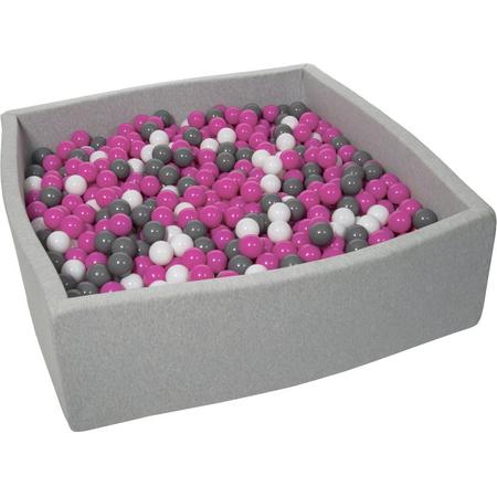 Zachte Jersey baby kinderen Ballenbak met 1200 ballen, 120x120 cm - wit, roze, grijs