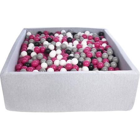Zachte Jersey baby kinderen Ballenbak met 1200 ballen, 120x120 cm - zwart, wit, roze, grijs