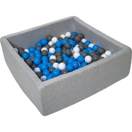 Zachte Jersey baby kinderen Ballenbak met 300 ballen, 90x90 cm - wit, blauw, grijs