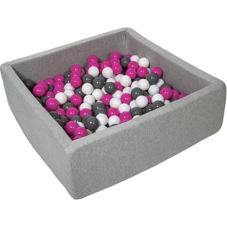 Zachte Jersey baby kinderen Ballenbak met 300 ballen, 90x90 cm - wit, roze, grijs