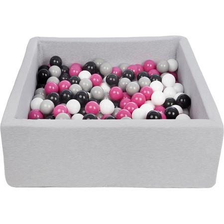 Zachte Jersey baby kinderen Ballenbak met 300 ballen, 90x90 cm - zwart, wit, roze, grijs