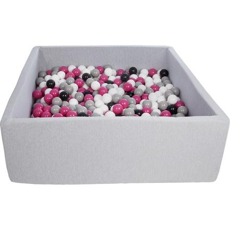 Zachte Jersey baby kinderen Ballenbak met 600 ballen, 120x120 cm - zwart, wit, roze, grijs