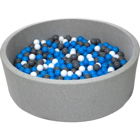 Zachte Jersey baby kinderen Ballenbak met 600 ballen, diameter 125 cm - wit, blauw, grijs