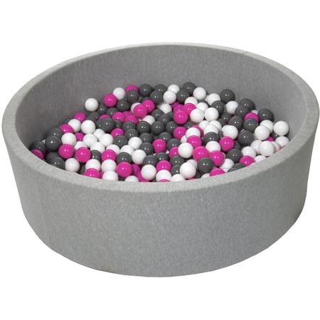 Zachte Jersey baby kinderen Ballenbak met 600 ballen, diameter 125 cm - wit, roze, grijs