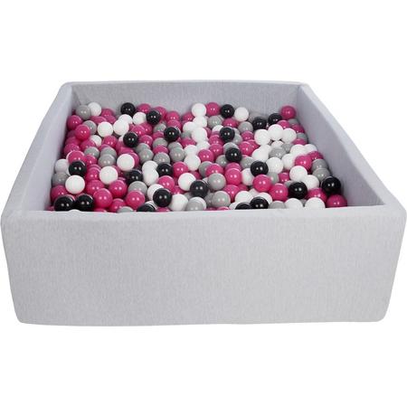 Zachte Jersey baby kinderen Ballenbak met 900 ballen, 120x120 cm - zwart, wit, roze, grijs