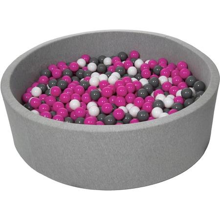 Zachte Jersey baby kinderen Ballenbak met 900 ballen, diameter 125 cm - wit, roze, grijs