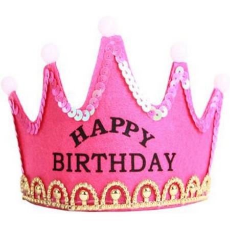 Verjaardagskroon Roze met LED verlichting - Party Crown - Inclusief Batterijen - Happy Birthday - One Size
